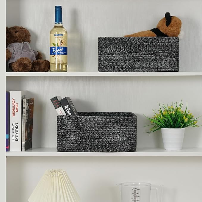 3 Pack Storage Baskets for Organizing, 13.7×9.5×6.3", Mixed Black | Woven - Image 7
