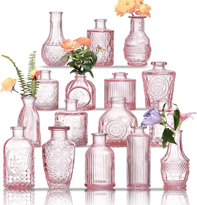 Glass Bud Vases Set of 16 by Unknown