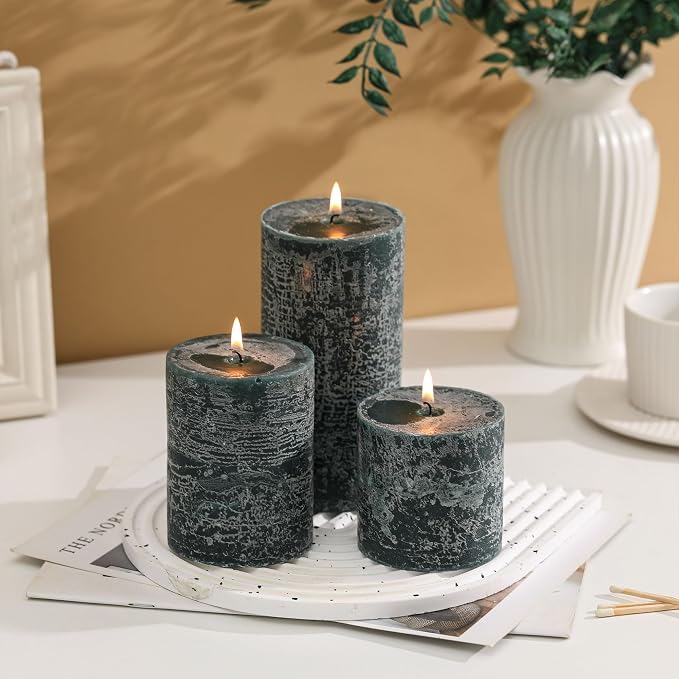 3x3 Inch Dark Green Pillar Candles Set of 3 - Image 3