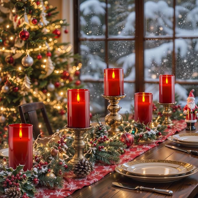 Homemory Red Glass Flameless Candles, Real Wax, Remote Timer, 3 Pack | - Image 3