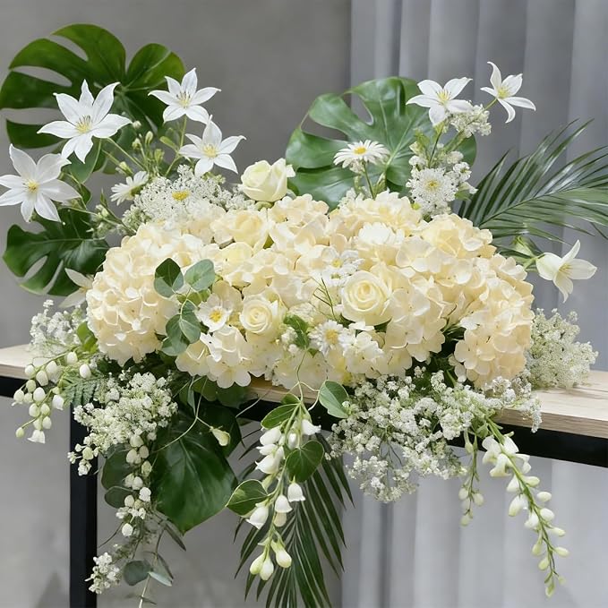 65Pcs Champagne Hydrangea Artificial Flowers Bulk, Realistic Silk Fake Flowers - Image 5