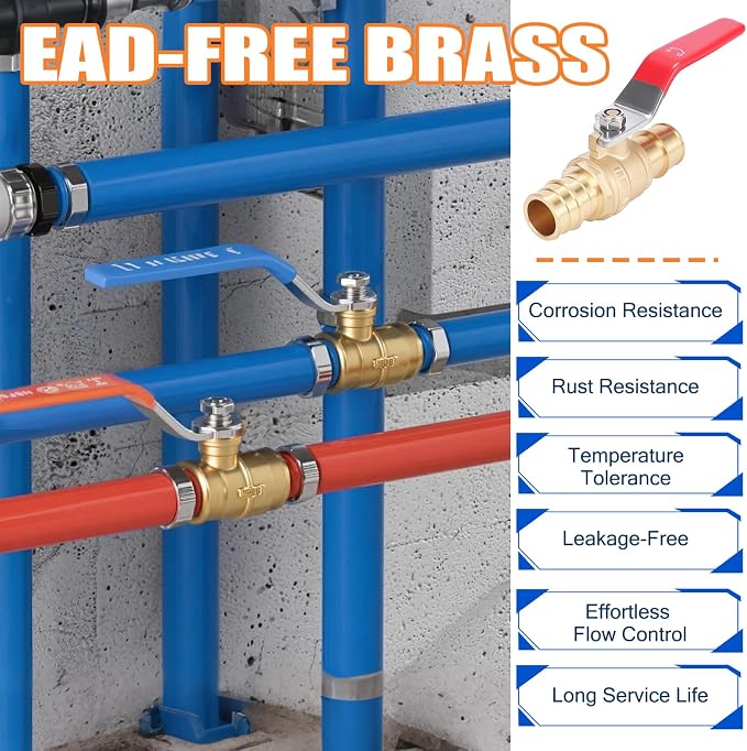 1/2-inch Pex A Ball Valve, Brass Full Port Water Shut Off Ball Valve - Image 2