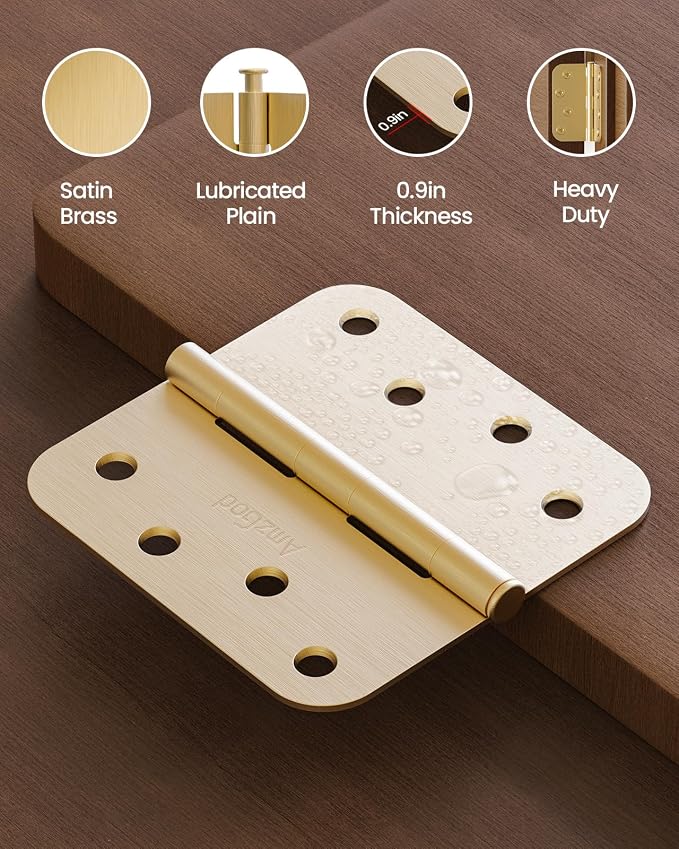 Gold Door Hinges 3 Pack 4 Inch Rounded - Image 5