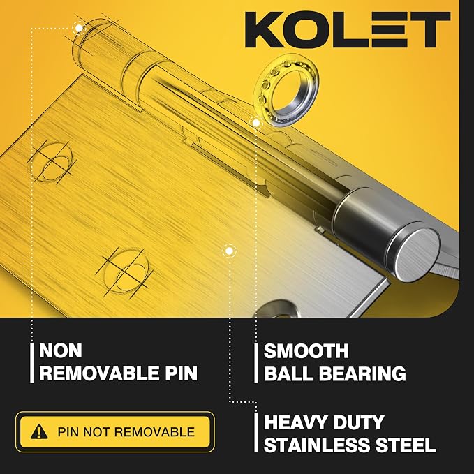 KOLET Ball Bearing Door Hinges, 3.5 Inch, 5/8" Radius, Brushed Nickel, 6 Pack | - Image 3