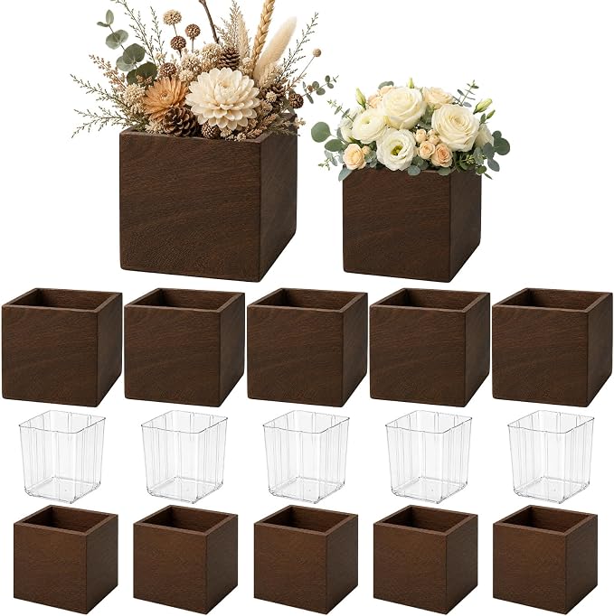 CONNOO Square Wooden Box Centerpiece Set, 12 Pack by CONNOO