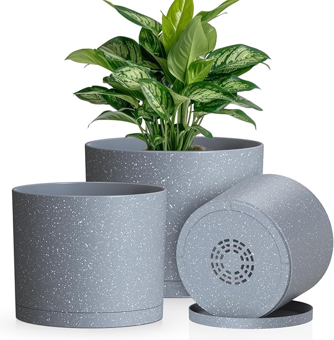 Plant Pots, 10/9/8 Inch 3 Pack Cylindrical Flower Pots by KUGAZ