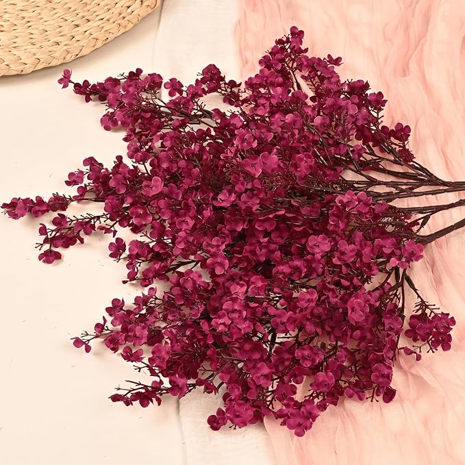 15 Pcs Fall Flowers, Real Touch Babys Breath Artificial Flowers, Burgundy | - Image 7