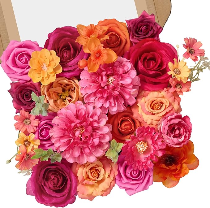 Alecono Orange and Hot Pink Artificial Flowers, Silk Fake Floral Set | by AleconoBetterYourLife