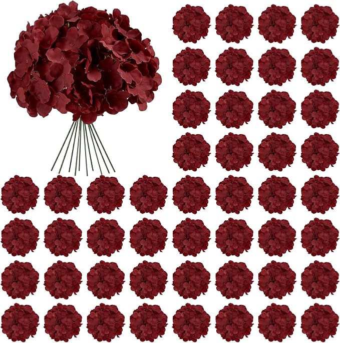 Auihiay 64Pcs Burgundy Hydrangea Artificial Flowers Bulk, Silk Hydrangeas | by Auihiay