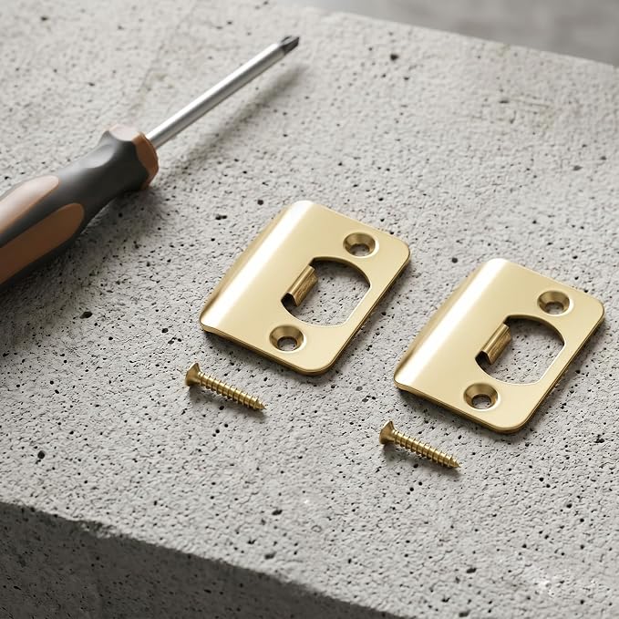 2 PCS Door Strike Plate 2-1/4"X1-3/4", Universal Gold Round Corner Strike Plate - Image 6