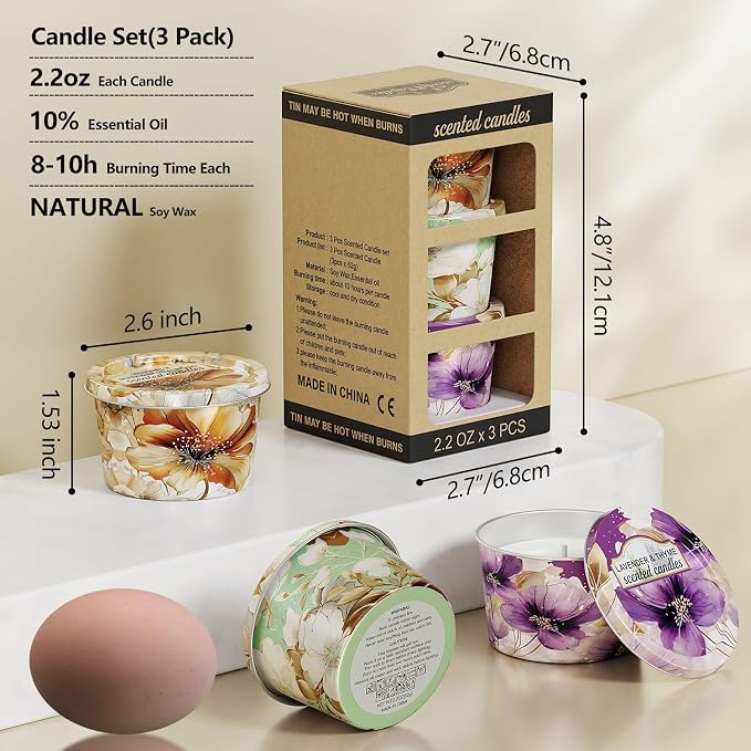 3 Pack Scented Candles-Lavender & Thyme, Vanilla Cake, Jasmine & Musk & - Image 3
