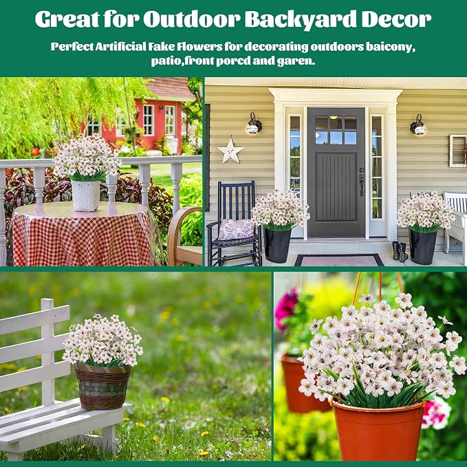 24 Pcs Artificial Flowers for Outdoor, Plastic Fake Flowers Decor, Artificial - Image 6