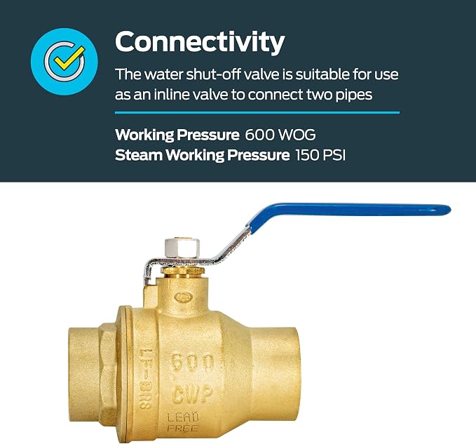 Eastman Heavy Duty Full Port Brass Ball Valve, 1-1/4 in Sweat x 1-1/4 in Sweat - Image 3