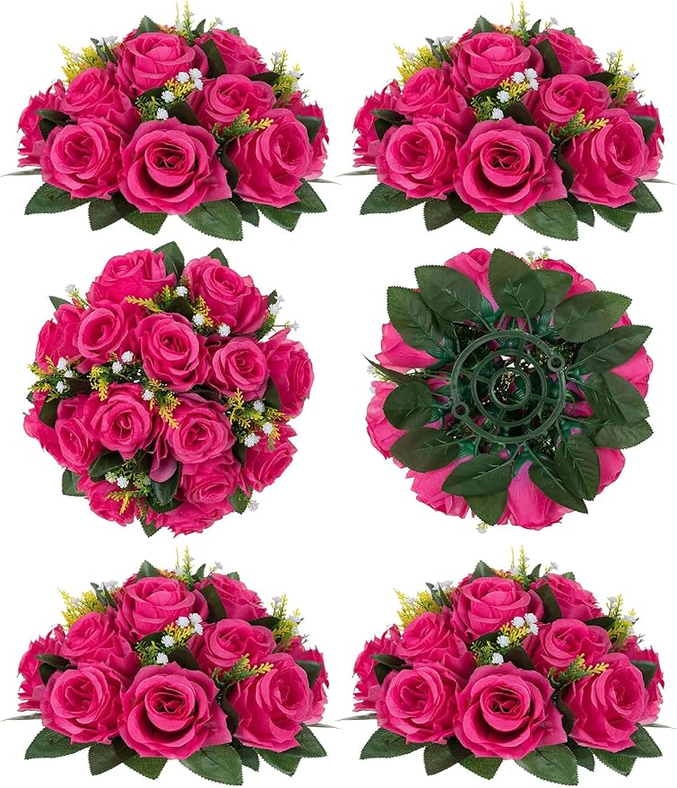 BLOSMON Pink Roses Artificial Flowers: 6 Pcs Fake Flower Balls Table Decor | by Blosmon
