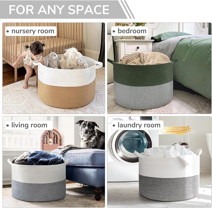 INDRESSME XXXLarge Woven Rope Blanket Basket Living Room Light Grey, 90L | - Image 5