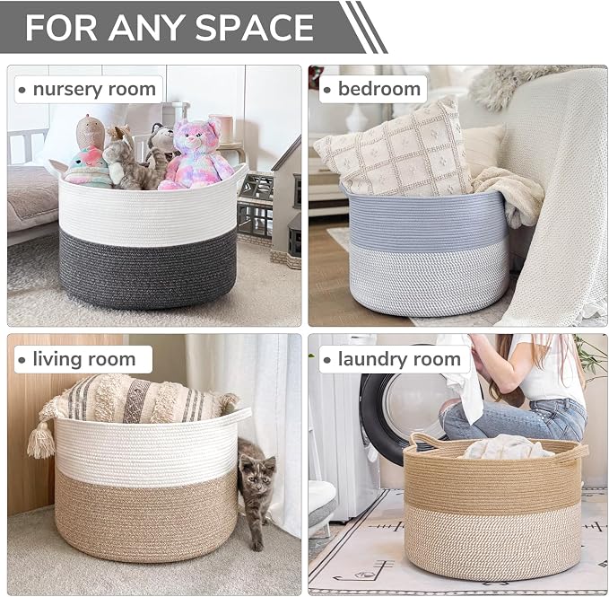 INDRESSME XXXLarge Woven Rope Blanket Basket Living Room, 90L | 21.7" x 13.8" - Image 5