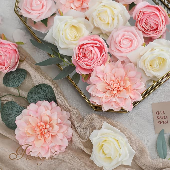 Pink Artificial Flowers Fake Rose Flowers Dahlia - Image 7