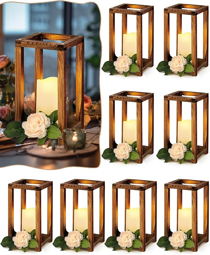 Huquary 16 Pcs Wooden Wedding Lantern Centerpiece Includes 8 Rustic Wooden by Huquary