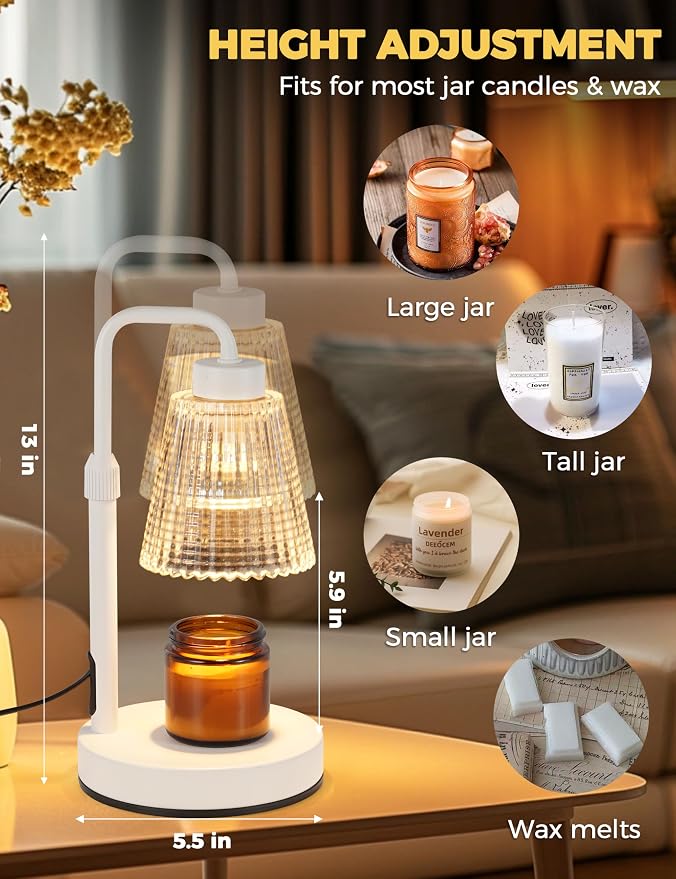 White Candle Warmer Lamp with 24h Cycle Timer, Dimmable Wax Melt Warmer | White - Image 5