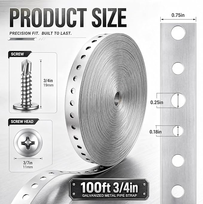 Fumete 3/4" 100Feet Galvanized Metal Pipe Strap - Image 2