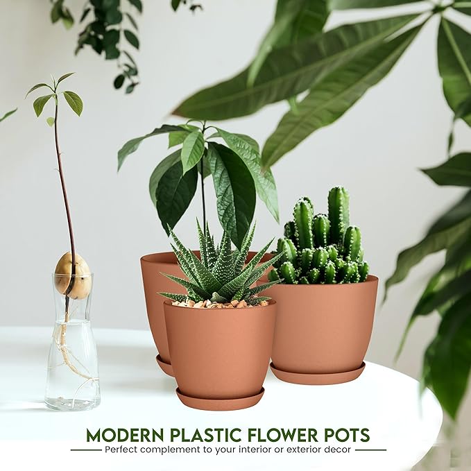 Plant Pots Indoor with Drainage, 5 Pack Multi-Size Planters Set, Terracotta | - Image 2