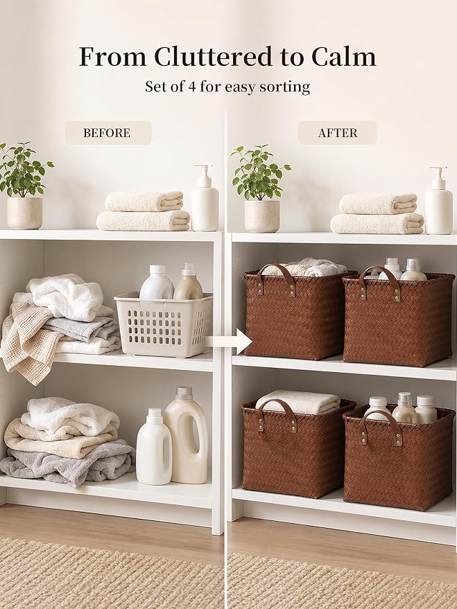 Wicker Storage Baskets, 4 Pack Woven Baskets - Image 4