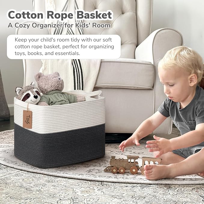 Goodpick 50L Large Woven Rope Storage Basket, Dark Gray | 18" × 14" × 12" - Image 2