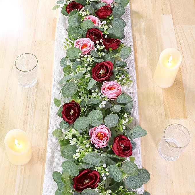 TOCHGREEN 2 Pack Artificial Eucalyptus Flower Garland by TOCHGREEN