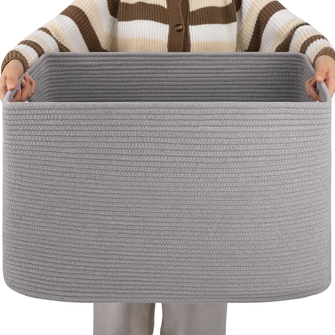 OIAHOMY XXLarge Rectangle Blanket Basket-96L, Cotton Woven Basket by MasterofSpaceOptimization