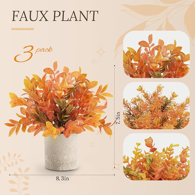 Der Rose 3 Pack Fake Plants Warm Orange Faux Plants - Image 3