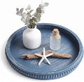 Hrastany Round Navy Blue Wooden Decorative Tray by Hrastany