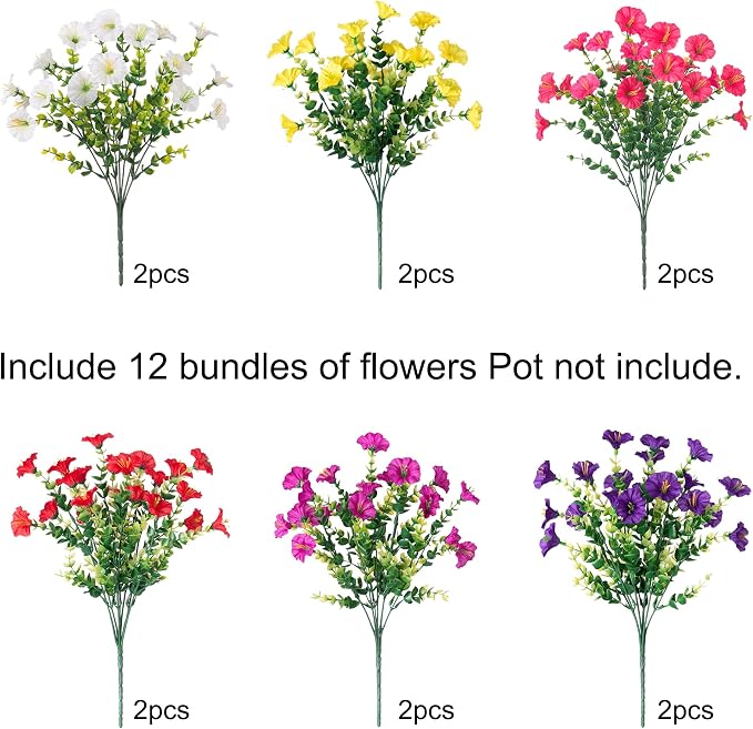 Artificial Flowers for Outdoors Fake Plants Outside Decoration, 12 Bundles Silk - Image 5