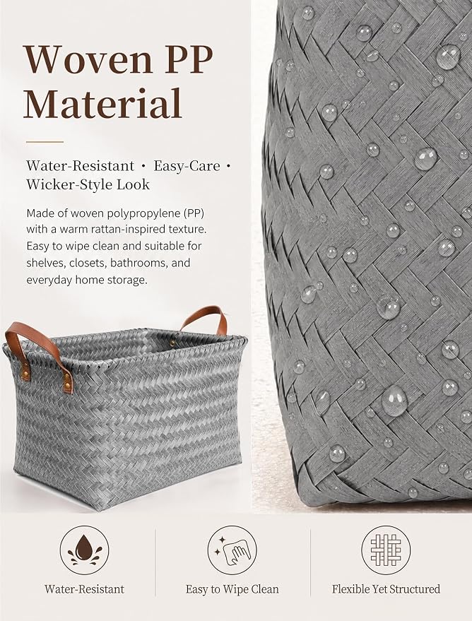 Wicker Storage Baskets, 4 Pack Woven Baskets - Image 3