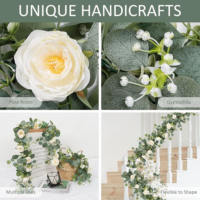TOCHGREEN 4 Pack Artificial Eucalyptus Flower Garland - Image 3