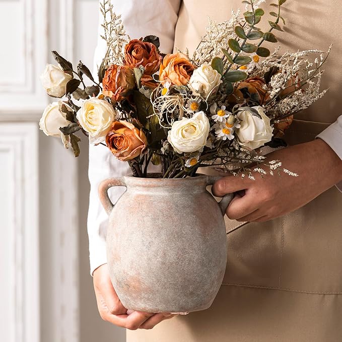 Dobbyby Ceramic Flower Small Vase 6 inch Farmhouse Rustic Vase Decorative - Image 2