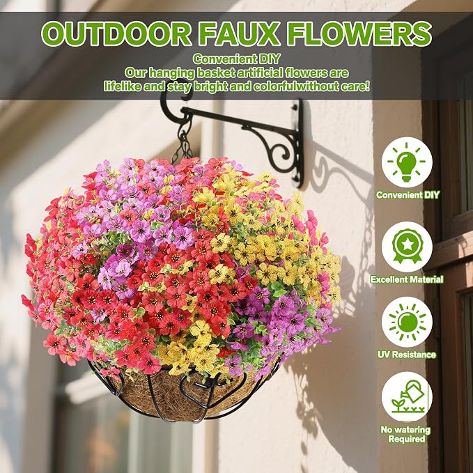 Artificial Flowers Fake Plants for Outdoors Summer Decoration | 13 Bundles Silk - Image 2