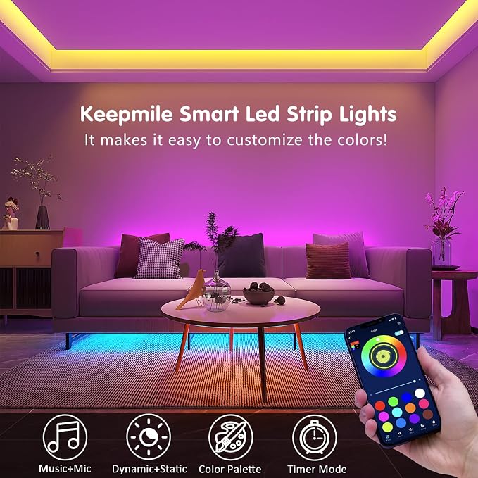 Keepsmile 50ft Led Strip Lights Smart Sync Music Led Lights - Image 4
