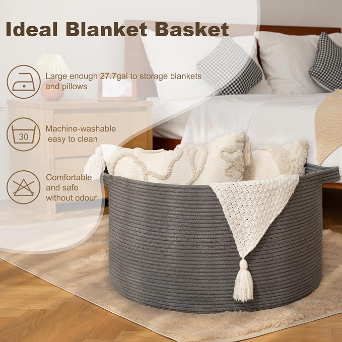 OIAHOMY 105L Extra Large Blanket Basket - Image 3