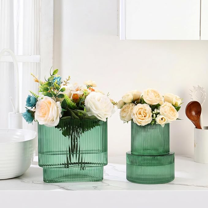 Green Glass Vases, Modern Glass Vase - Image 3