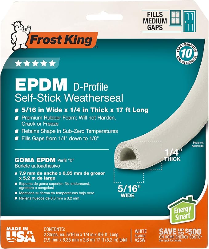 Frost King V25WA D-Section Rubber Self-Stick Weatherseal Tape, 5/16" W - Image 4