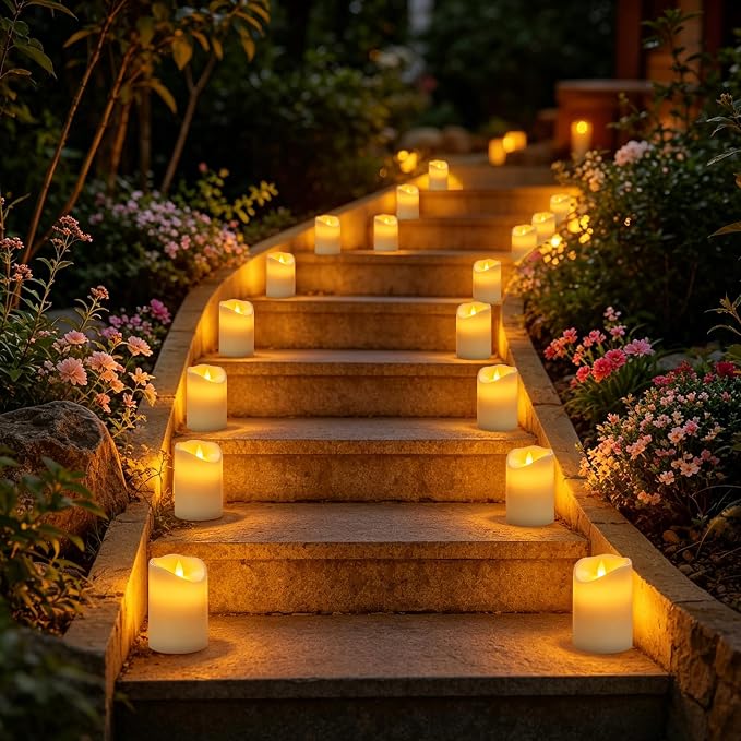 Flameless Candles Set of 9 Plastic LED White Pillars - Image 7