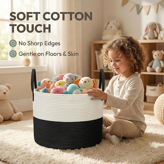 JMvicyroam 115L Extra Large Machine Washable Cotton Rope Blanket Basket | - Image 4