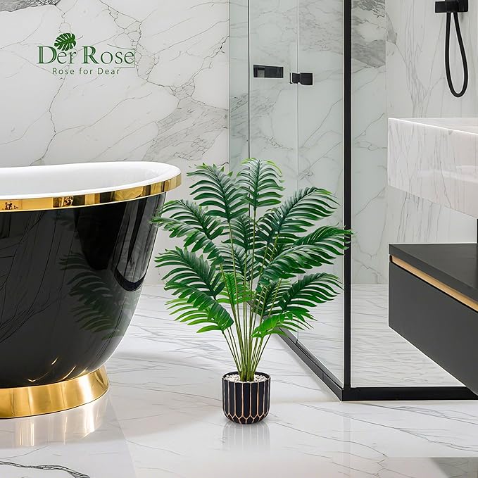 Der Rose 28" Fake Palm Tree in Black Gold Pot - Image 2