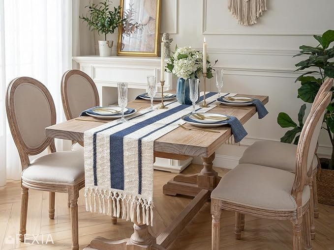 Boho Table Runner with Tassels for Fall Home Decor 12x90 Blue Decor | 90 Inches - Image 5