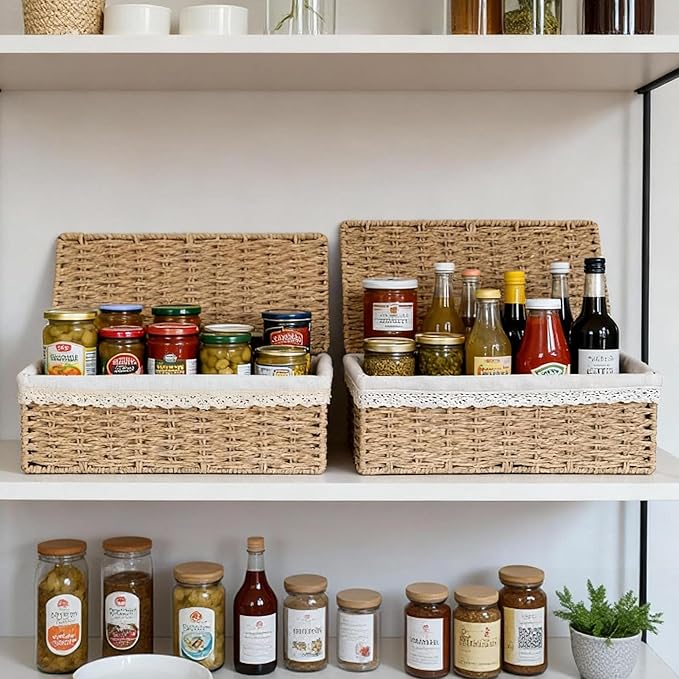 Nonam Large Basket with Lid set of 3, Rattan Divided Baskets Organizer - Image 7