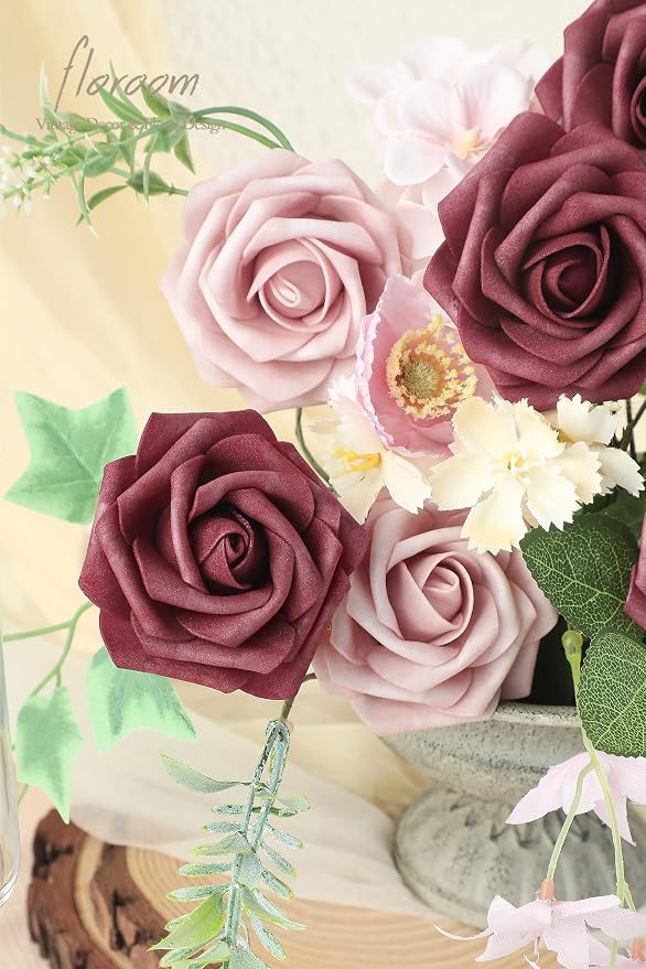 Artificial Flowers 25pcs Real Looking Cinnamon Rose & Shabby Pink Foam Fake - Image 3