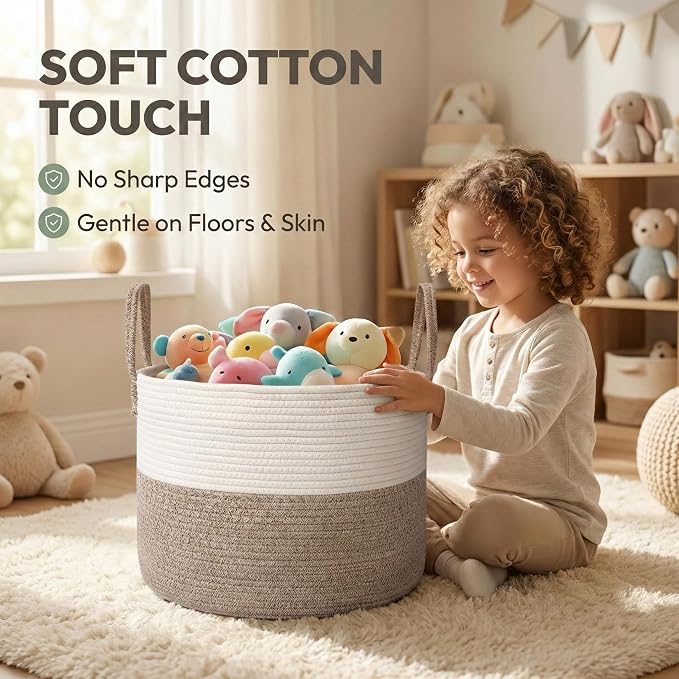 JMvicyroam 65L Extra Large Machine Washable Cotton Rope Blanket Basket | - Image 4