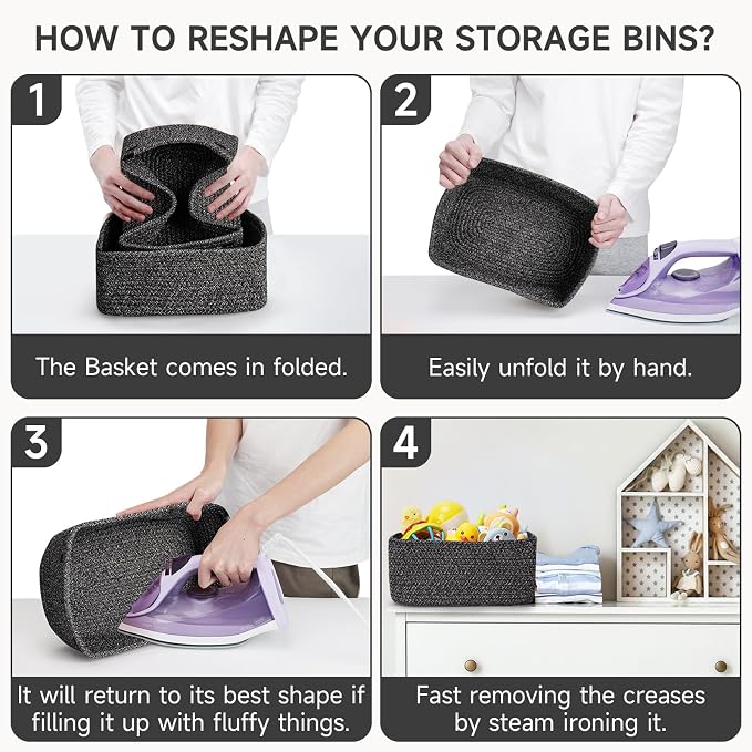 3 Pack Small Storage Baskets for Organizing, 11.8×7.8×5.1", Mixed Black | Woven - Image 8