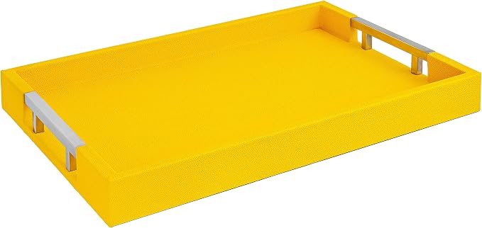 Modern Elegant 17.5"x12" Rectangle Yellow Shagreen Faux Leather Decorative Tray by HomeRedefined