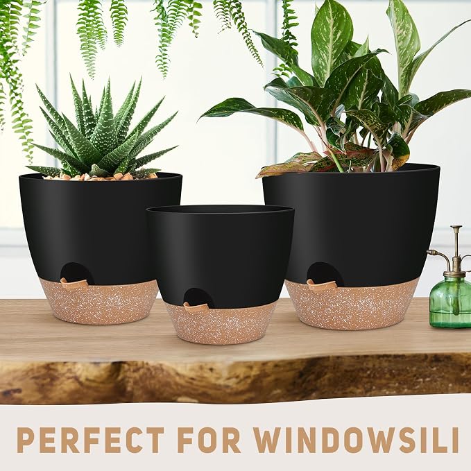 YNNICO 12" 10" 9" Large Self Watering Plant Pots, 3 Pack Flower Pots Planters - Image 4